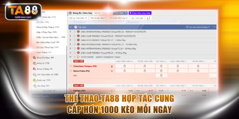 Thể thao TA88 hợp tác cung cấp hơn 1000 kèo mỗi ngày